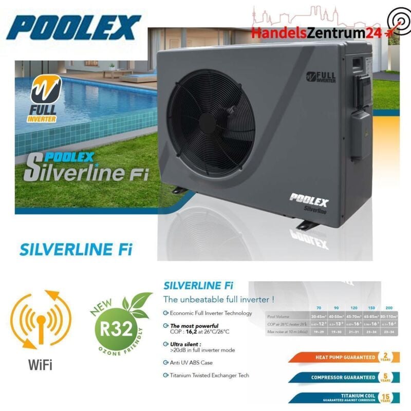Poolex - Silverline 15kW Wärmepumpe fi wifi Abdeckung Poolheizung Mitsubishi