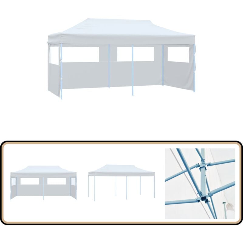 Pop-Up Partyzelt mit Seitenwänden Faltbar 3x6 m Stahl Weiß - Outdoor Event Zelt - Partyzelt - Gartenpavillon - Markisen - Sonnenschutz