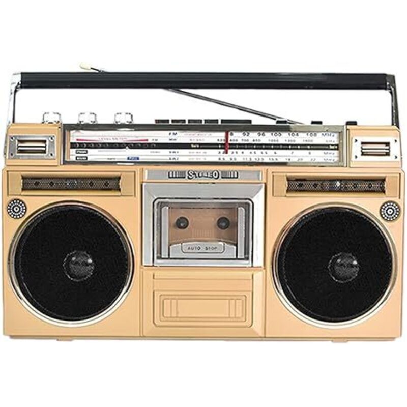 Portable Retro Boombox mit CD und Kassettenspieler, Portable Dab Radio mit FM und DAB+ Radio, Bluetooth Empfänger+Lautsprecher (Gold)