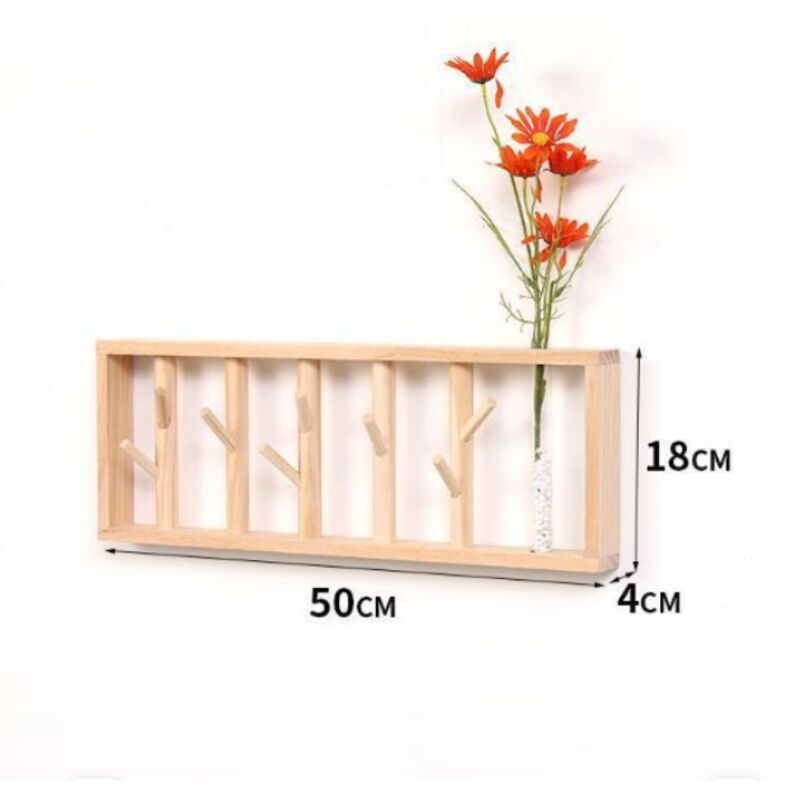 Wandgarderobe aus Holz – Kleiderhaken mit 8 klappbaren Metallhaken für Mäntel, Jacken, Hüte, Taschen, Flur, Schlafzimmer, Badezimmer, 50 cm