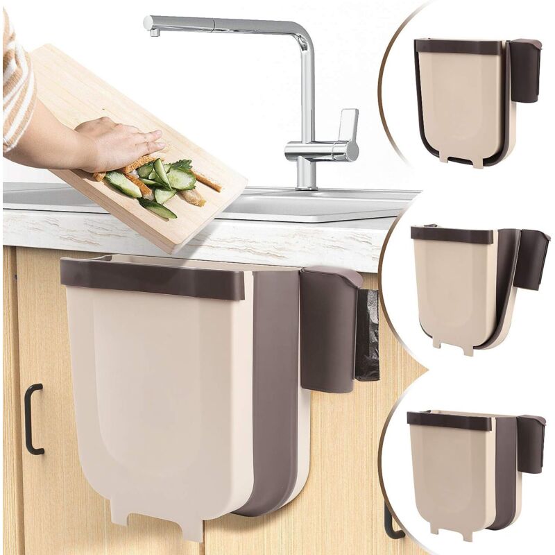 Hängender Abfalleimer für Küche oder Bad mit Müllbeutelhalter für Küche, Schrank und Tür – 9 l