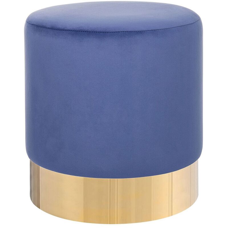 Pouf Blau Samtstoff rund 39 cm Sockel Fuß Gold Metall Barock Deko Ottomane Sitzpouf für Schminktisch, Wohn-, Schlaf- und Ankleidezimmer