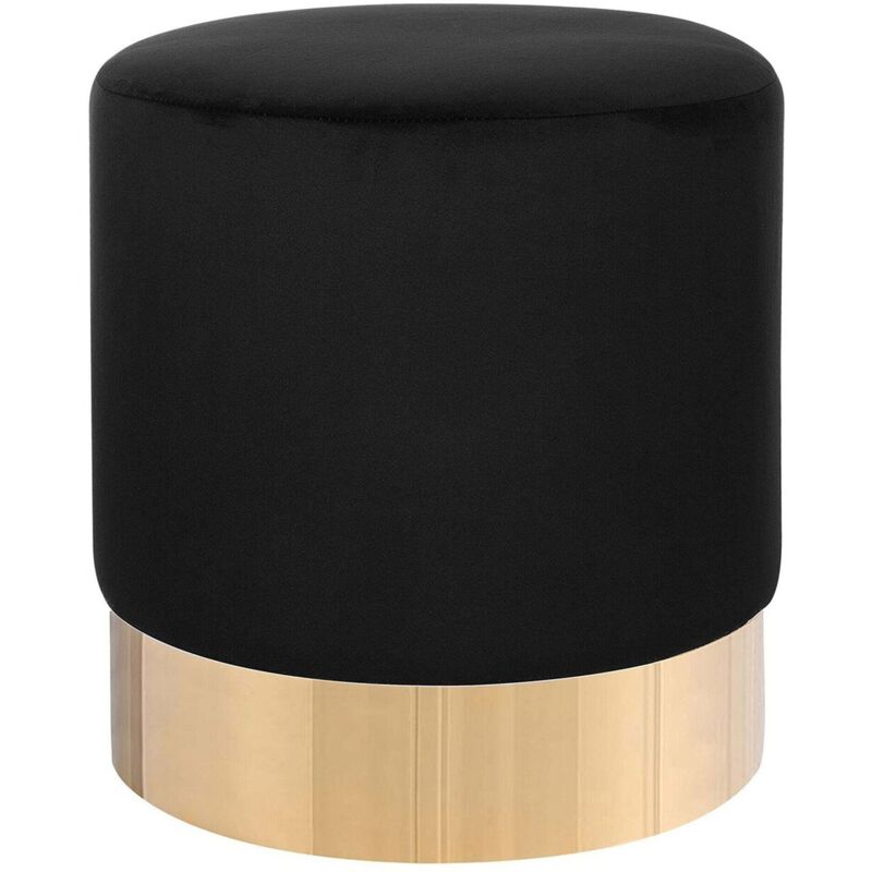 Beliani - Pouf Schwarz Samtstoff rund 39 cm Sockel Fuß Gold Metall Barock Deko Ottomane Sitzpouf für Schminktisch, Wohn-, Schlaf- und Ankleidezimmer