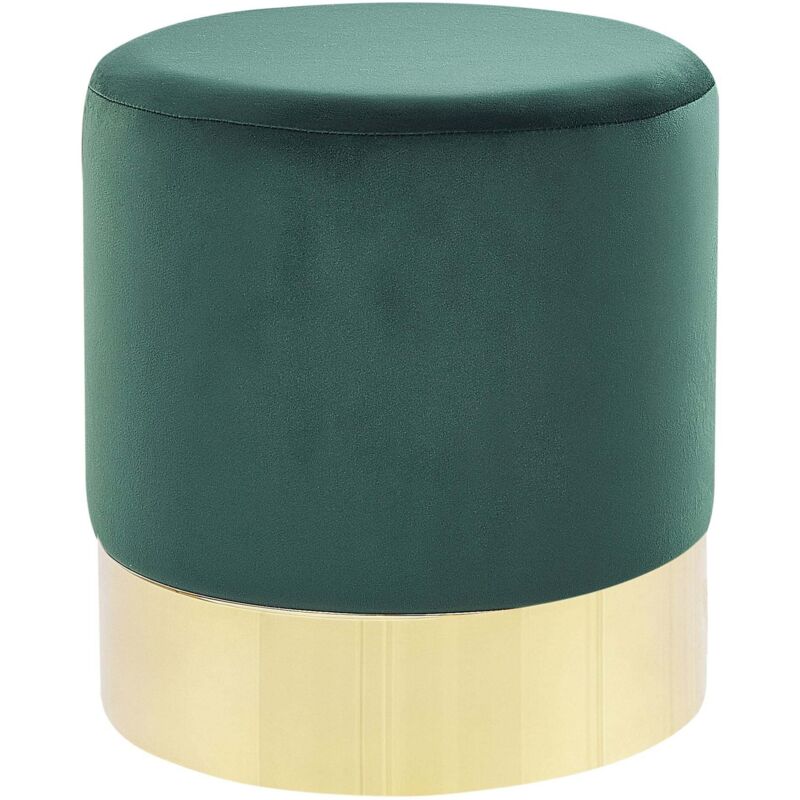 Pouf Grün Samtstoff rund 39 cm Sockel Fuß Gold Metall Barock Deko Ottomane Sitzpouf für Schminktisch, Wohn-, Schlaf- und Ankleidezimmer