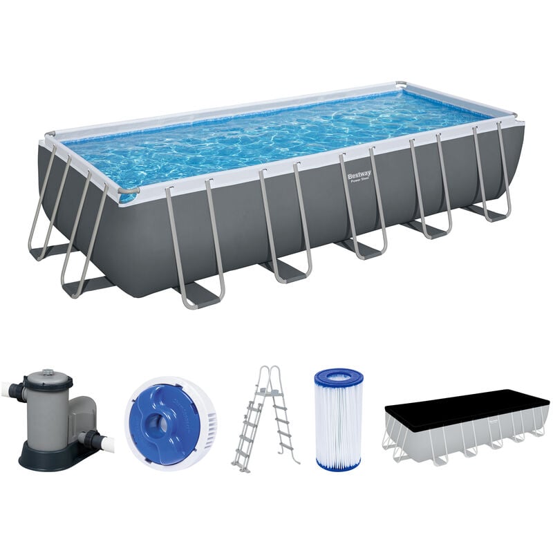 Bestway - Power Steel™ Frame Pool Komplett-Set mit Filterpumpe 640 x 274 x 132 cm, grau, eckig