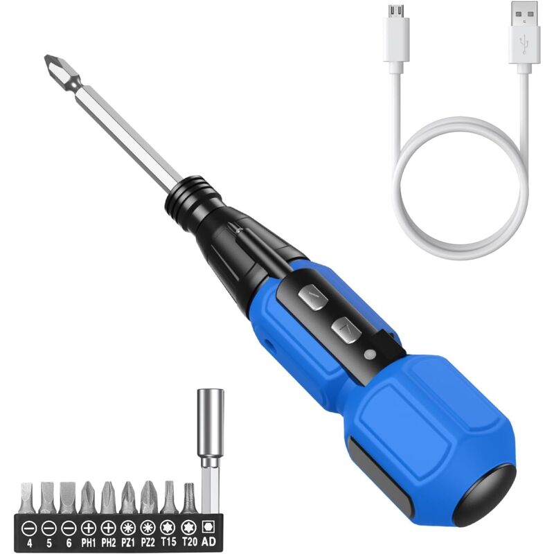 Präzisionsschraubendreher-Set, USB-aufladbarer Akkuschrauber mit LED-Leuchte, 9 Schraubendreherbits, automatischer und manueller Modus, tragbares