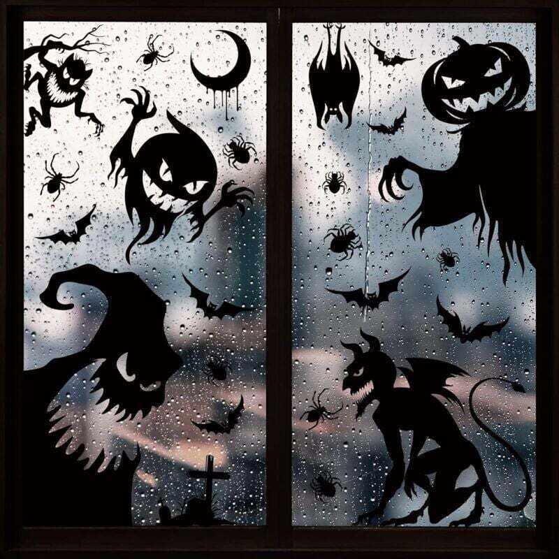Wunderschöne Halloween-Aufkleber: 4 Bögen mit Halloween-Fensteraufklebern. Jeder Bogen misst 30 x 90 cm. Die perfekte Größe für Schaufenster.