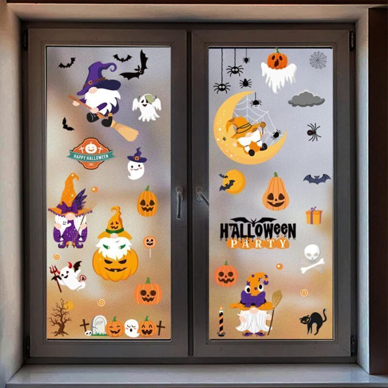 Wunderschöne Halloween-Aufkleber: 9 Bögen mit Halloween-Fensteraufklebern. Jeder Bogen misst 20 x 30 cm. Die perfekte Größe, ideal zum Dekorieren von