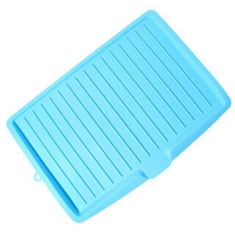 Premium-Abtropfgestell, Abtropfgestell aus Kunststoff, Abtropfmatte, seitliches Abtropfgestell für die Spüle, schräge Abtropfschale für Töpfe, blau
