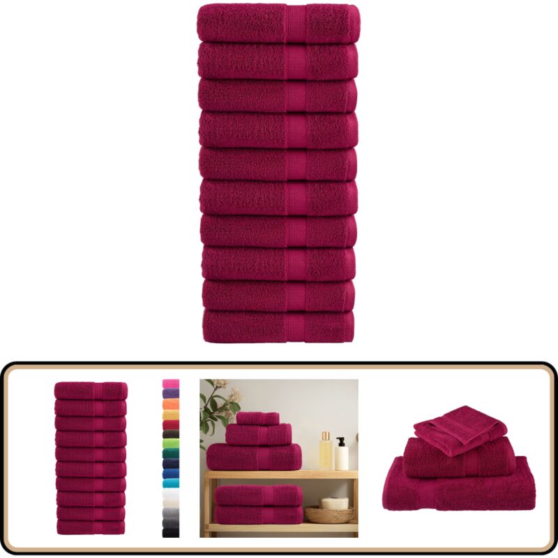 Premium-Handtücher solund 10 Stk. Bordeaux 50x100 cm 600 g/m² - Baumwolle - Handtücher - Badezimmertextilien - Bordeaux Rot - Waschbare Handtücher