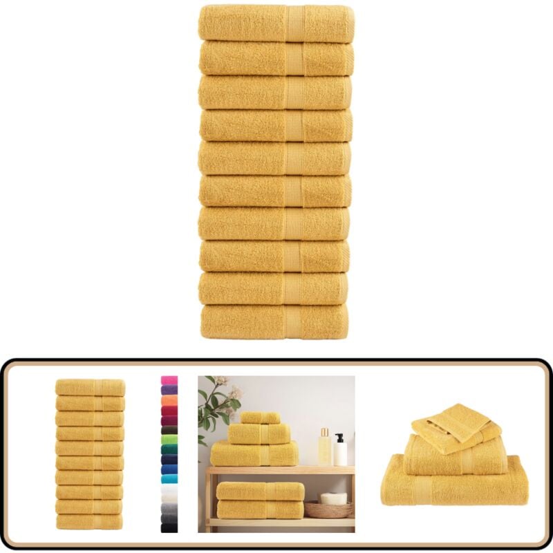 Premium-Handtücher solund 10 Stk. Gold 50x100 cm 600 g/m² - Baumwolle - Handtücher - Badezimmertextilien - Waschbare Handtücher - Goldene Handtücher