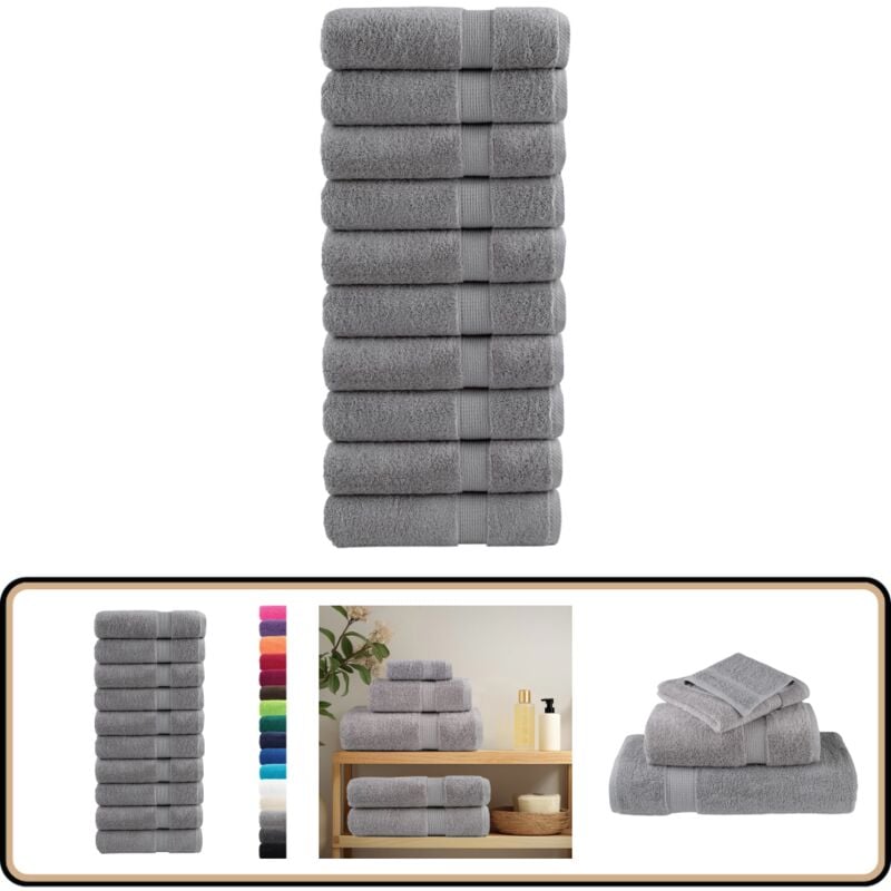 Premium-Handtücher solund 10 Stk. Grau 50x100 cm 600 g/m² - Baumwolle - Handtücher - Badezimmertextilien - Grau - Waschechte Handtücher