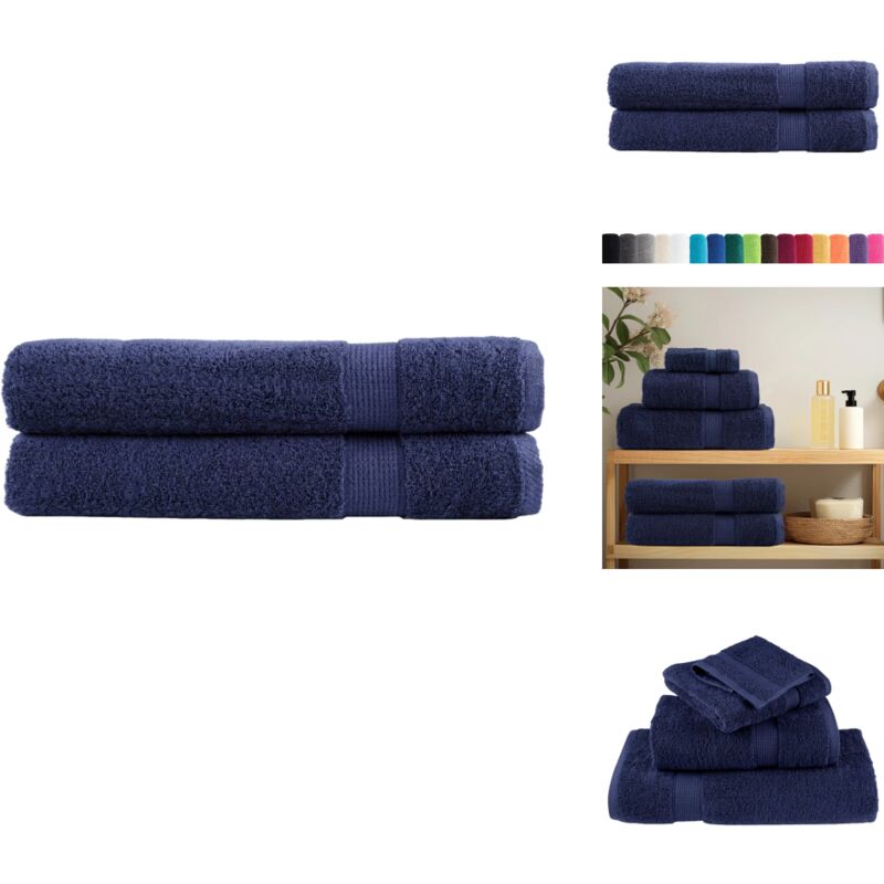 Premium-Handtücher SOLUND 2 Stk. Marineblau 100x200 cm 600 g/m² - Baumwolle - Handtücher - Badetücher - Strandtücher - Blau