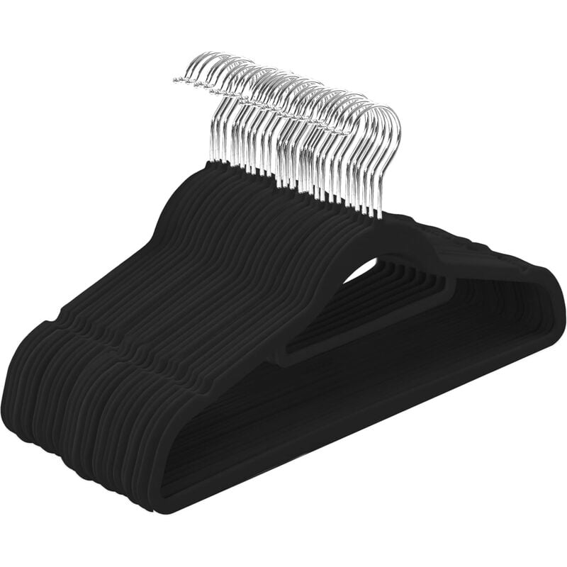 Premium-Kleiderbügel aus Samt – rutschfest, langlebig mit Verbindungsstange – platzsparende Kleiderbügel für Hemden, Jacken und Kleider (schwarz, 50