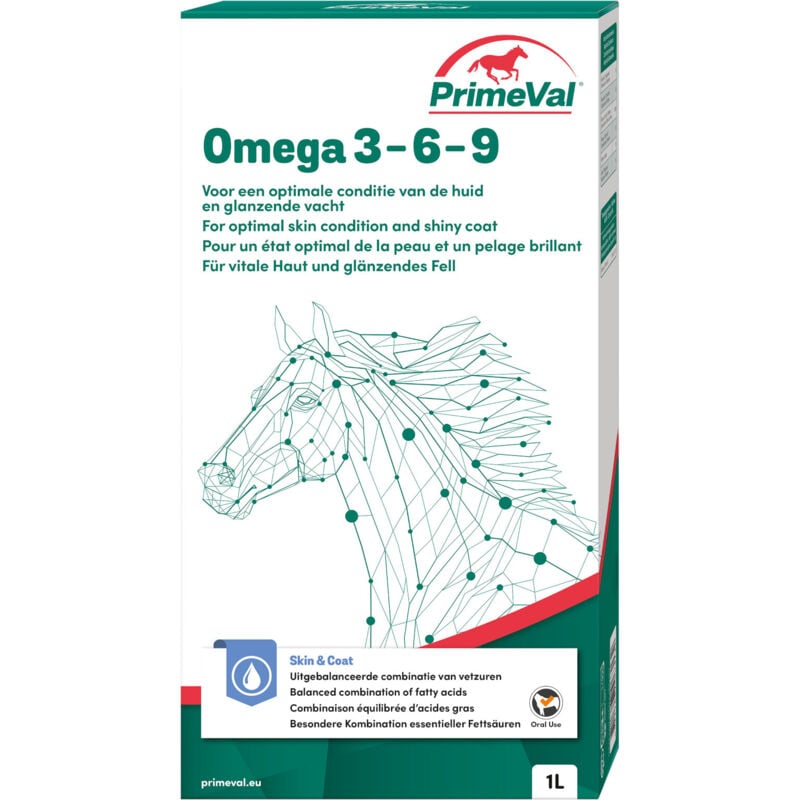 Primeval - Omega 3-6-9 für Pferde - Für gesunde Haut und glänzendes Fell - 1 Liter