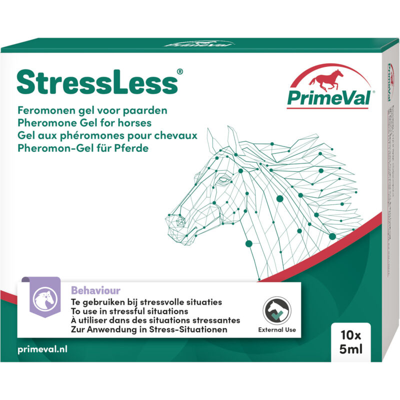 Stressless Pheromon-Gel für Pferde - beruhigendes Ergänzungsfuttermittel für Stress-Situationen - 10x 5 ml - Primeval