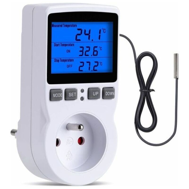Prise Thermostat, Thermostat Terrarium mit Ecran Lcd und Sonde, Regulateur von Température Numerique Thermostat Chauffage Refroidissement für Serre,