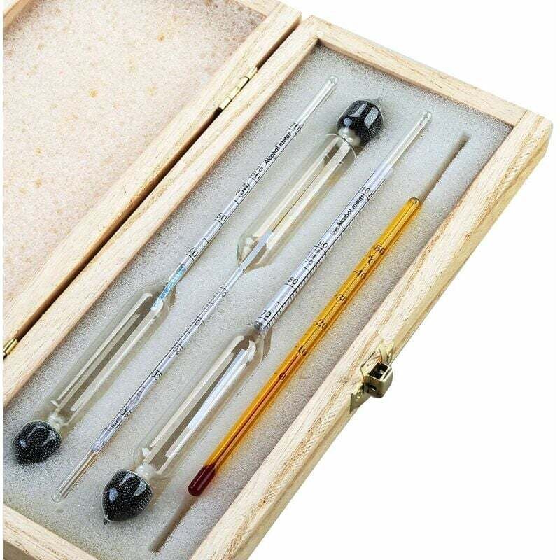 Professionelle Alkoholwaage – 3er-Aräometer-Set mit 0 – 100 % Skala + Thermometer zum Messen des Alkoholgehalts von Brandy, Whisky, Wodka, Cognac und