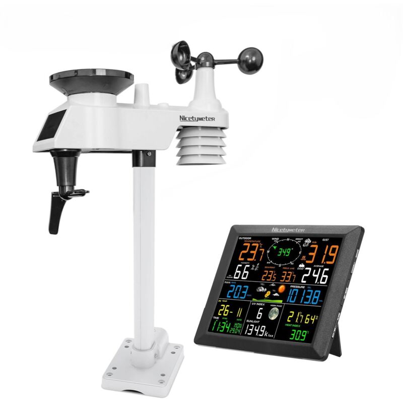 Professionelle kabellose Wetterstation, intelligente WiFi-Internetradio-Wetterstation mit großem 8,3-Zoll-Farbbildschirm und Außensensor,