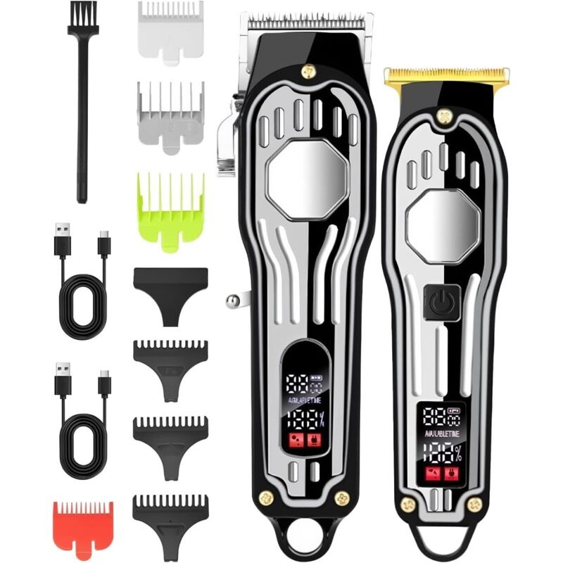 Professioneller Herrenhaarschneider, Bart- und Haartrimmer, Trimmer-Set mit T-Klingen, IPX7 wasserdichter elektrischer Haarschneider,