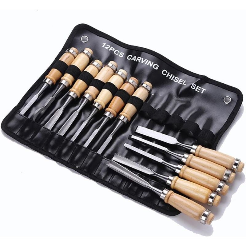 Professionelles Holzmeißel-Set – Eleoption 12er-Pack scharfe Holzbearbeitungswerkzeuge mit Tragetasche – Tischler-Schnitzmesser-Set, ideal für
