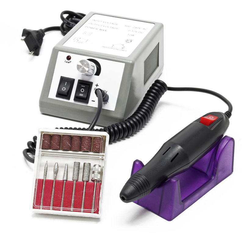 Wiltec Profi Nagelfräser Set 20.000 U/min, Elektrisch Nagefräse für Pediküre Maniküre Nail Art Nagelkosmetik, 6 Bits und 6 Aufsätze, Nagelschleifer