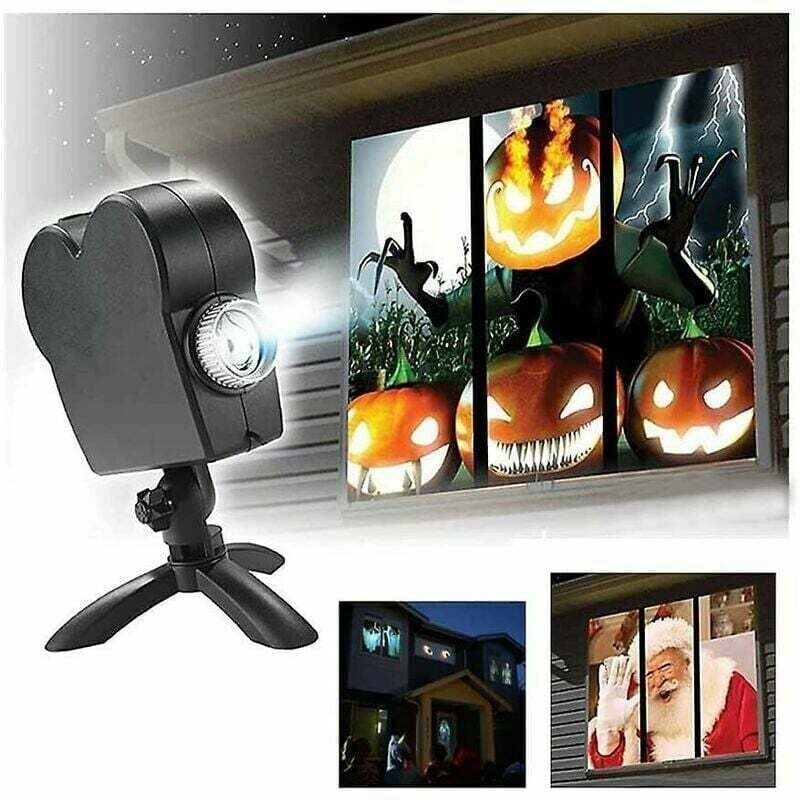 Weihnachts-Halloween-Hologrammprojektor, Fensterprojektor, LED-Hologrammprojektionslampe, 12 Filmfestivals, verwendet für Weihnachten und Halloween