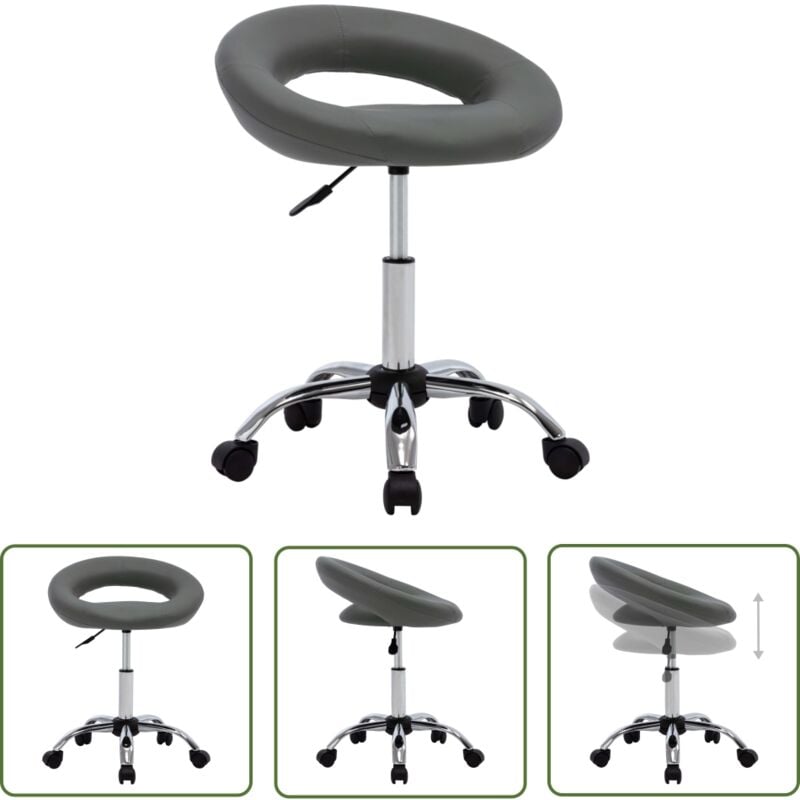 The Living Store Arbeitshocker auf Rollen Grau Kunstleder - Bürostuhl - Rollstuhl - Arbeitshocker - Bürobedarf - Ergonomischer Stuhl