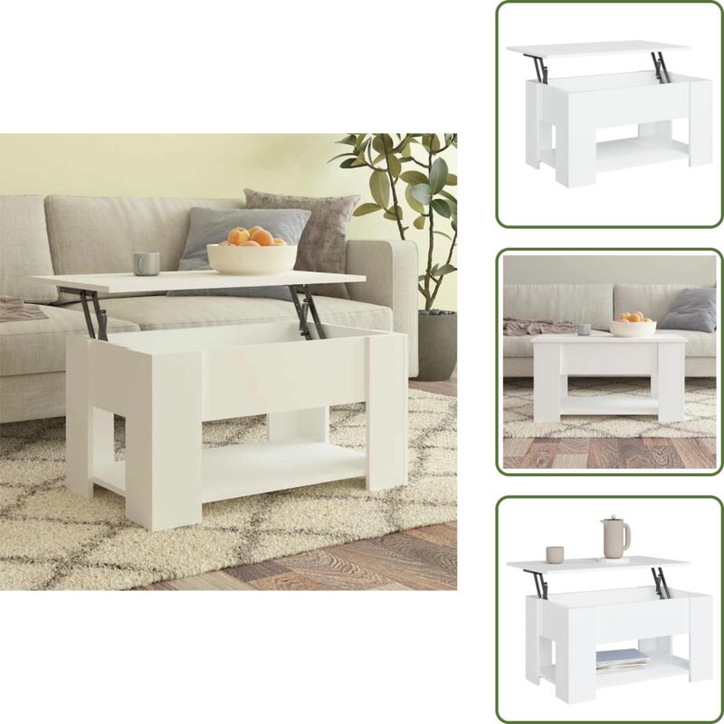 The Living Store Couchtisch Weiß 79x49x41 cm Holzwerkstoff - Couchtisch - Wohnzimmertisch - Weißer Couchtisch - Holzwerkstoff - Höhenverstellbarer