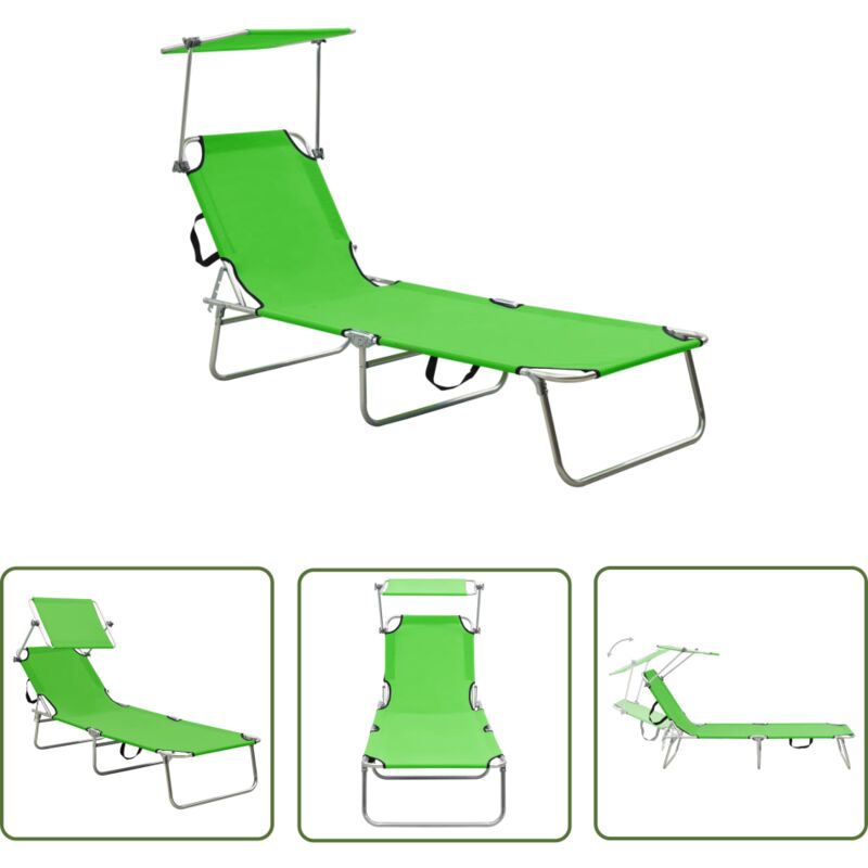 Les Tendances - The Living Store Klappliege mit Sonnendach Grün Aluminium - Sonnenliege - Gartenliege - Klappliege - Aluminium Liege - Outdoor Möbel
