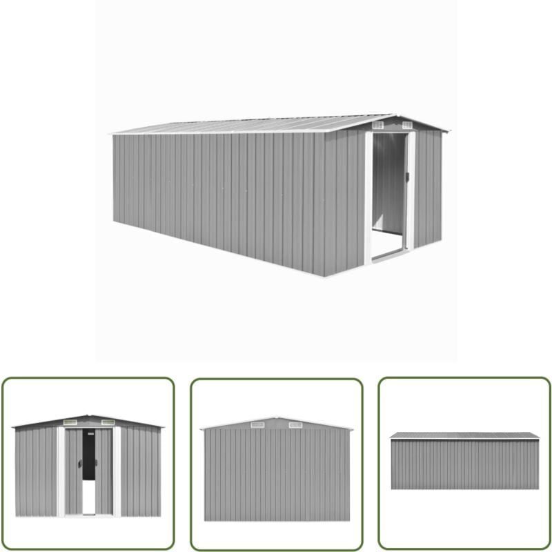 The Living Store Gerätehaus 257x489x181 cm Metall Grau - Metallgartenhaus - Gerätehaus - Werkzeuglager - Stahltankstelle - Außenaufbewahrung