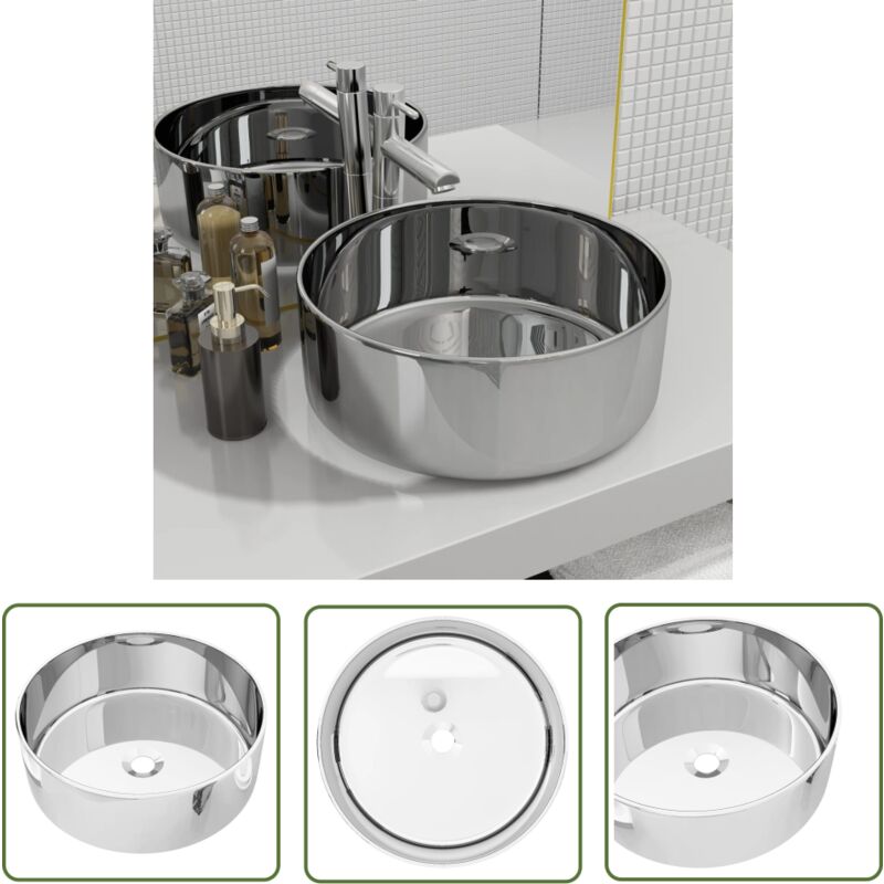 Les Tendances - The Living Store Waschbecken 40 x 15 cm Keramik Silbern - Rundes Waschbecken - Keramik Waschbecken - Silbernes Waschbecken