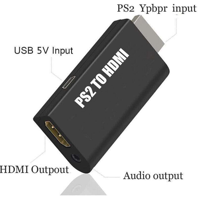 PS2-zu-HDMI-Konverter-Adapter, PS2-Videokonverter zu HDMI-Konverter, Audioausgang mit 3,5-mm-HDMI-HDTV-Bildschirm, unterstützt alle PS2-Anzeigemodi.