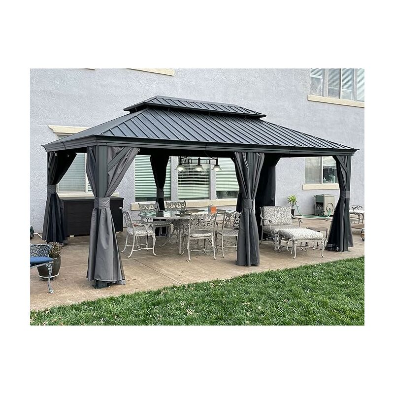 PURPLE LEAF Alu Pavillon Wasserdicht Stabil Winterfest Wetterfest Garten pavillon 3.65 m x 5.5 m Großer Rechteckig mit 4 Doppel Seitenteile Hardtop