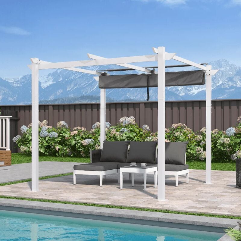 Outdoor Retractable Pergola mit Double Sun Shade Canopy White Heavy-Duty Aluminium Pergola Patio Modern Pergola for Garden Deck Backyard - Purple Leaf