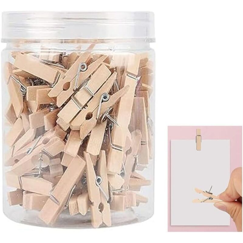Push Pin Clips Holzklammern mit Stecknadeln, 100 Stück Holz Clips für Karten Notizen Fotos Schul Büro Handwerk