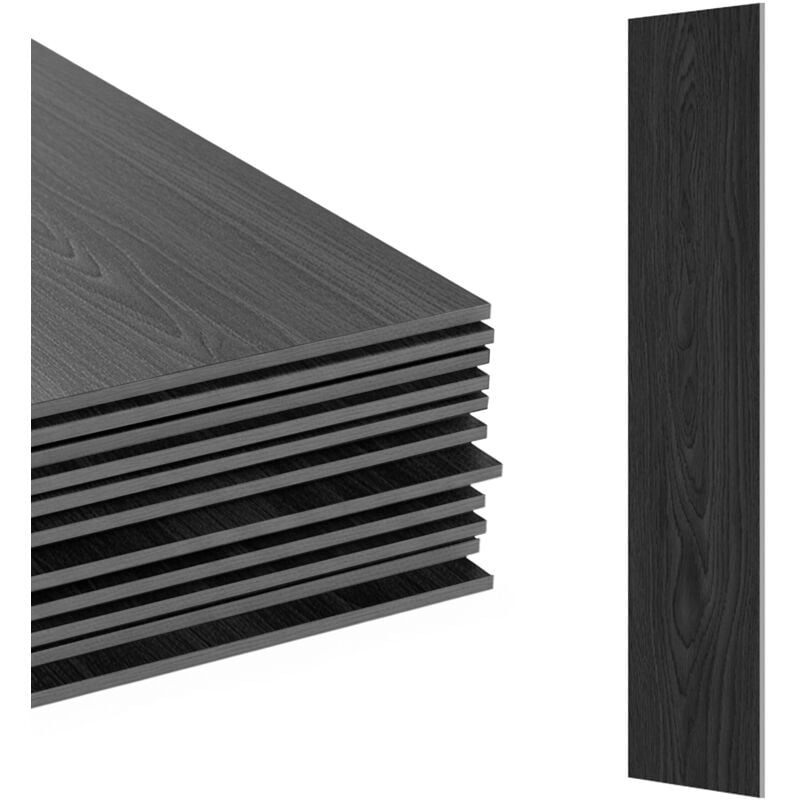 Relaxdays PVC Bodenbelag selbstklebend, 2,5m²/18 Stück, Holzoptik, Bad, Küche, Klebefliesen 91x15 rutschfest, dunkelgrau