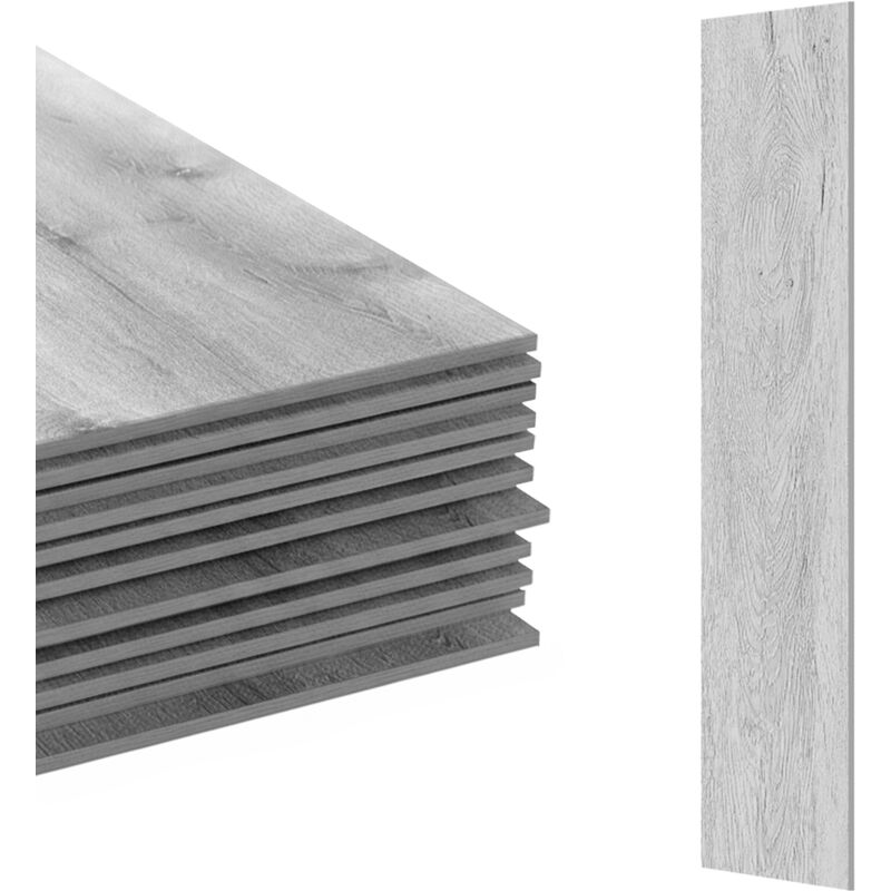 Relaxdays PVC Bodenbelag selbstklebend, 2,5m²/18 Stück, Holzoptik, Bad, Küche, Klebefliese 91x15cm rutschfest, hellbraun