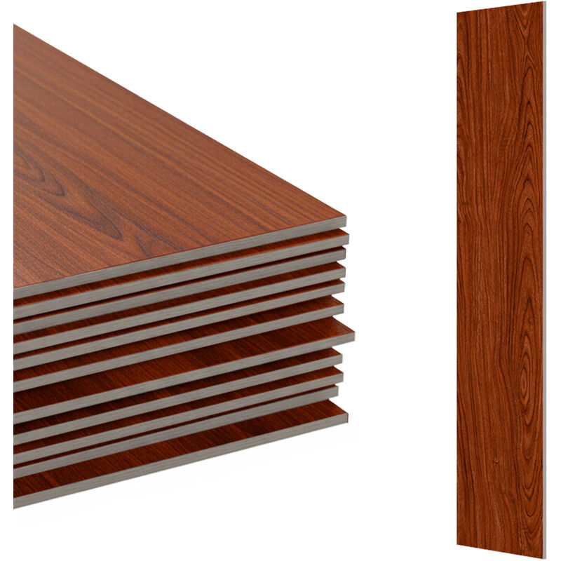 Relaxdays PVC Bodenbelag selbstklebend, 7,5m²/54 Stück, Holzoptik, Bad, Küche, Klebefliesen 91x15, rutschfest, rotbraun