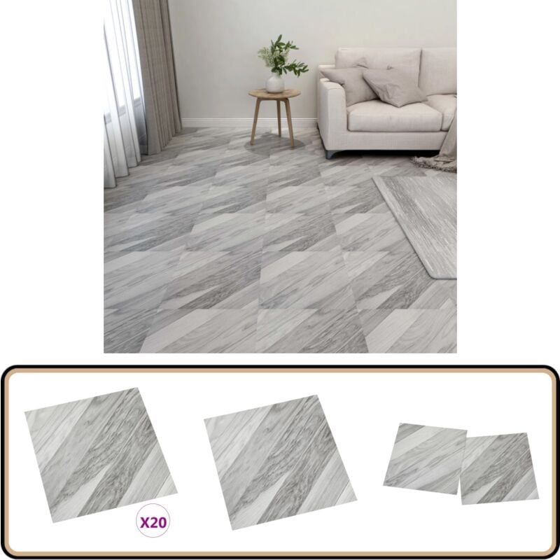 Vidaxl - PVC-Fliesen Selbstklebend 20 Stk. 1,86 m² Grau Gestreift - pvc Fliesen - Vinyl Boden - Selbstklebender Bodenbelag - Graue Fliesen - Wohnraum