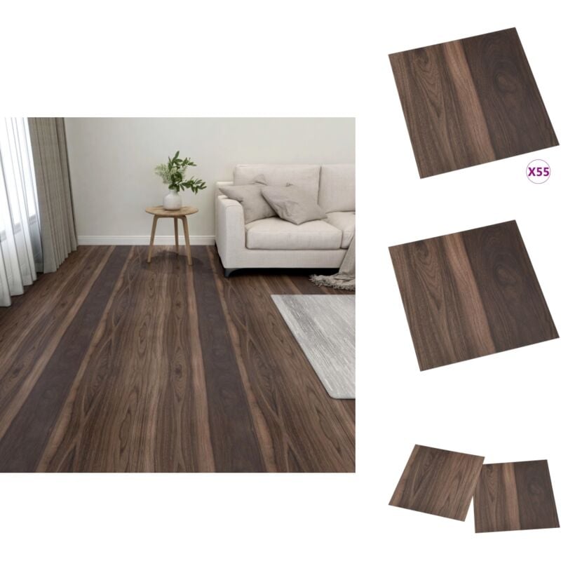 Longziming - PVC-Fliesen Selbstklebend 55 Stk. 5,11 m² Dunkelbraun - PVC-Böden - Selbstklebender Bodenbelag - Vinylboden - Wohnzimmerboden