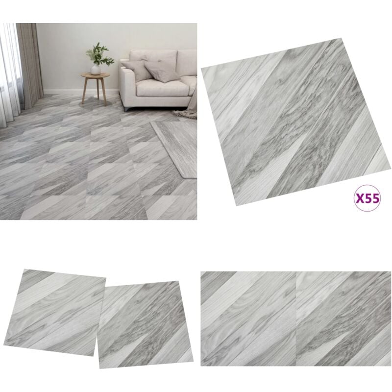 Vidaxl - PVC-Fliesen Selbstklebend 55 Stk. 5,11 m² Grau Gestreift - PVC-Böden - Vinylboden - Selbstklebender Bodenbelag - Designboden - Grau