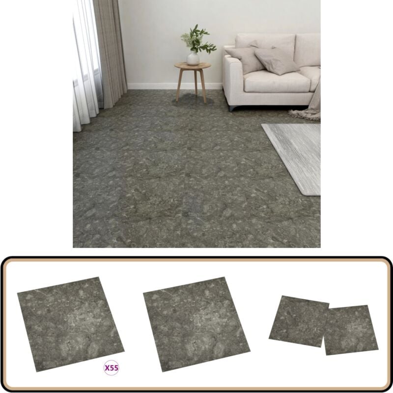 PVC-Fliesen Selbstklebend 55 Stk. 5,11 m² Grau - pvc Fliesen - Vinyl Boden - Selbstklebender Bodenbelag - Wohnzimmer Boden - Küche Boden