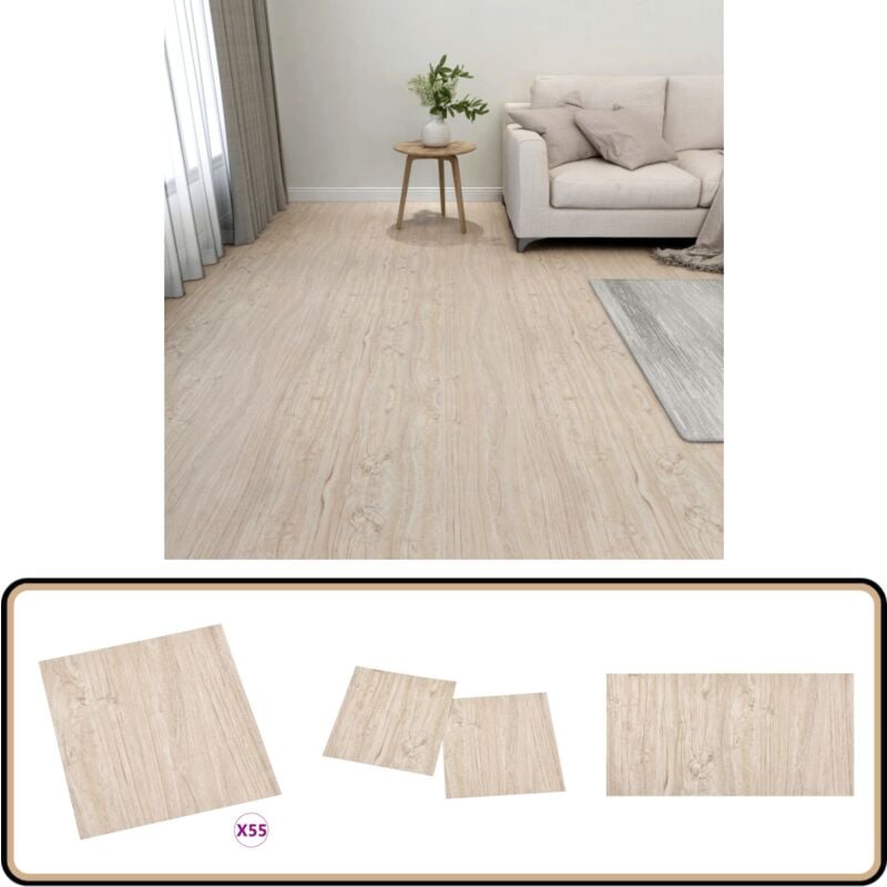 PVC-Fliesen Selbstklebend 55 Stk. 5,11 m² Hellbraun - pvc Fliesen - Selbstklebender Bodenbelag - Vinylboden - Wohnzimmer Boden - Küche Boden