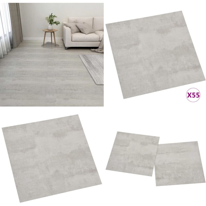 PVC-Fliesen Selbstklebend 55 Stk. 5,11 m² Hellgrau - PVC-Böden - Vinyl-Böden - Klicklaminat - Selbstklebender Bodenbelag - Hellgraue Böden - Home &