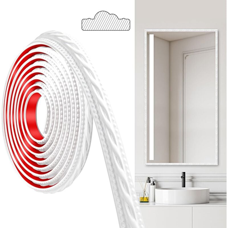 PVC-Formteile, 300 cm × 2 cm, selbstklebend, für Decken, Wandleisten für Wandränder, Spiegelrahmen, Decken, Fußleisten, Schränke (weiß)