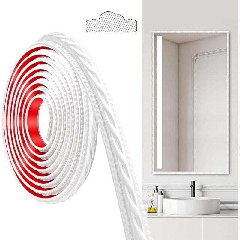 PVC-Leisten, 300 cm × 2 cm, selbstklebend, für Decken, Wandleisten, Wandbordüren, Spiegelrahmen, Decken, Sockelleisten, Schränke (Weiß)