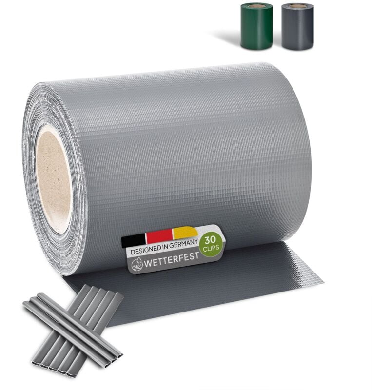 Juskys PVC Sichtschutzstreifen Doppelstabmatten Zaun - 35m x 19 cm - 30 Befestigungsclips - Zaunfolie Sichtschutz Windschutz Garten Gartenzaun