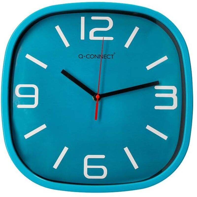 Q-connect - Wanduhr de, Kunststoff, rund, 30 cm, geräuschloses Uhrwerk, batteriebetriebene Wanduhr de, blau, weiße Ziffern