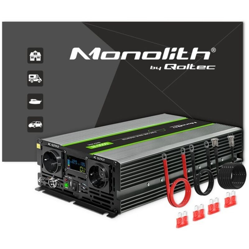 Qoltec Monolith Spannungswandler 3000W 6000W 24V auf 230V Reiner Sinus LCD